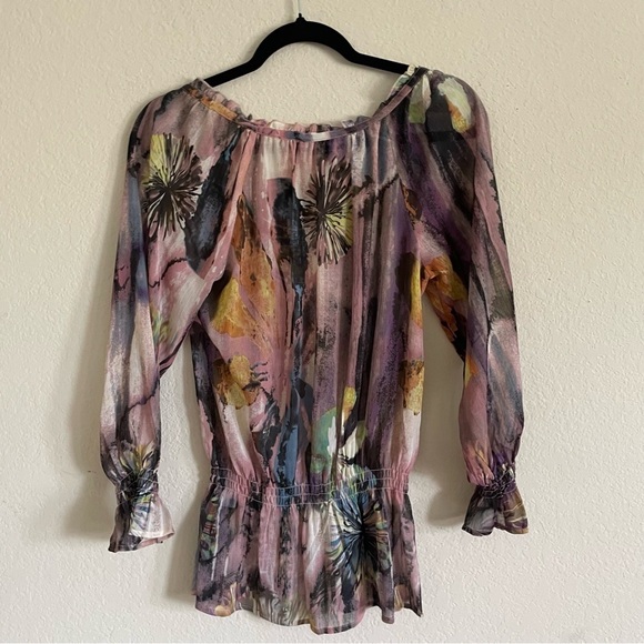 Mushka by Sienna Rose sheer stud blouse size Small fall sheer cinch waist LS - Picture 7 of 7